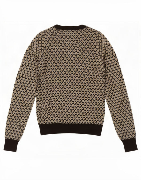 Zara Womens V-Neck Jumper Sweater UK 10 Small Brown Geometric Acrylic