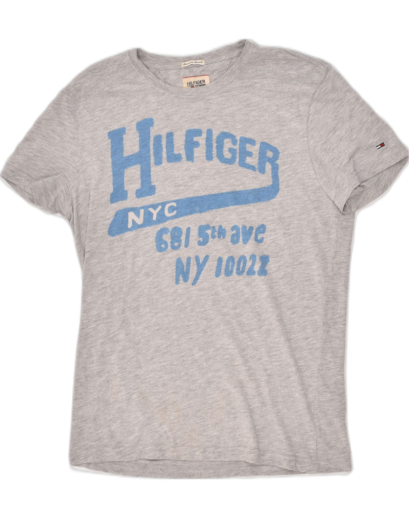 TOMMY HILFIGER Mens Graphic T-Shirt Top Medium Grey Cotton | Vintage Tommy Hilfiger | Thrift | Second-Hand Tommy Hilfiger | Used Clothing | Messina Hembry 