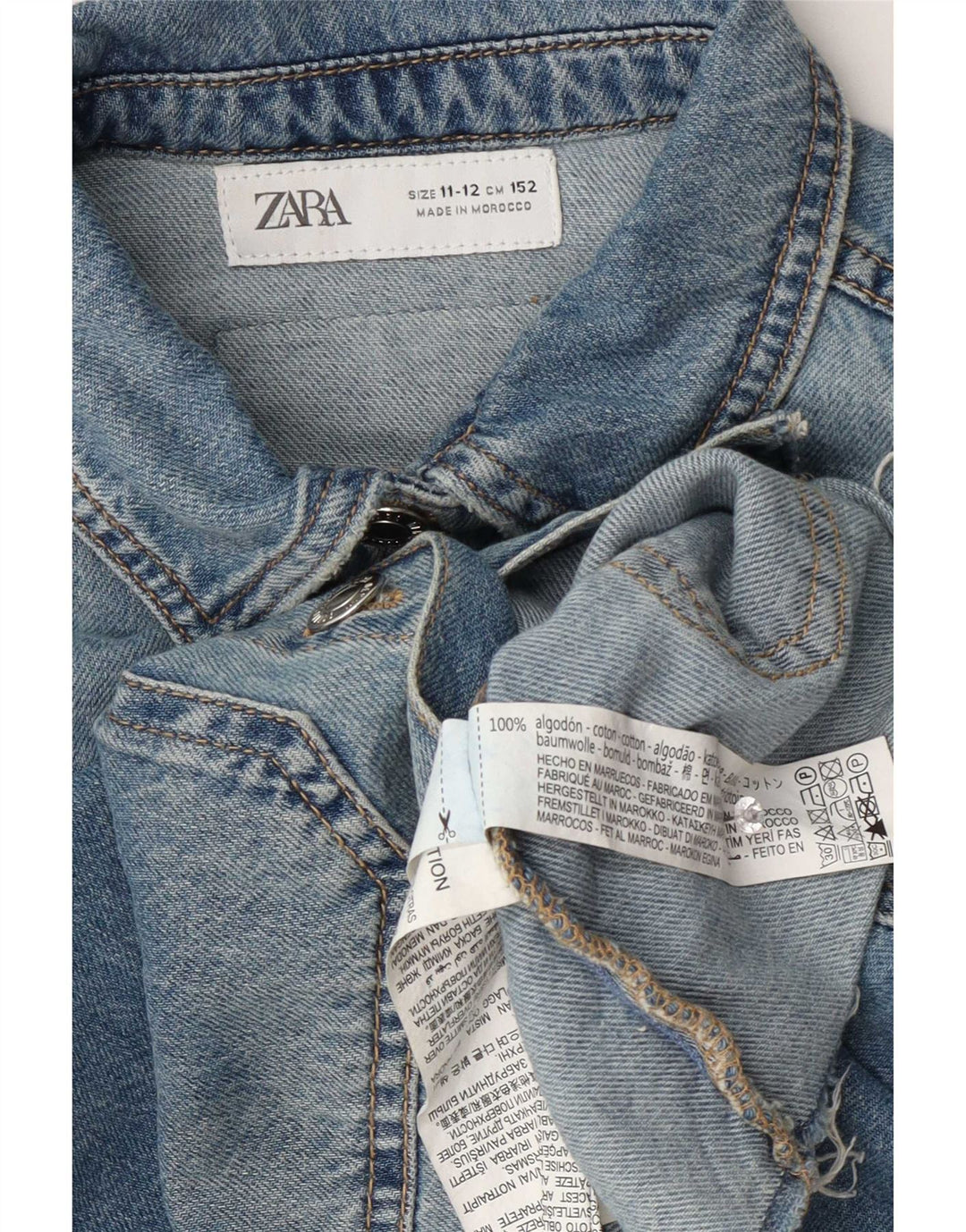 Zara Girls Crop Denim Jacket 11-12 Years Blue Cotton
