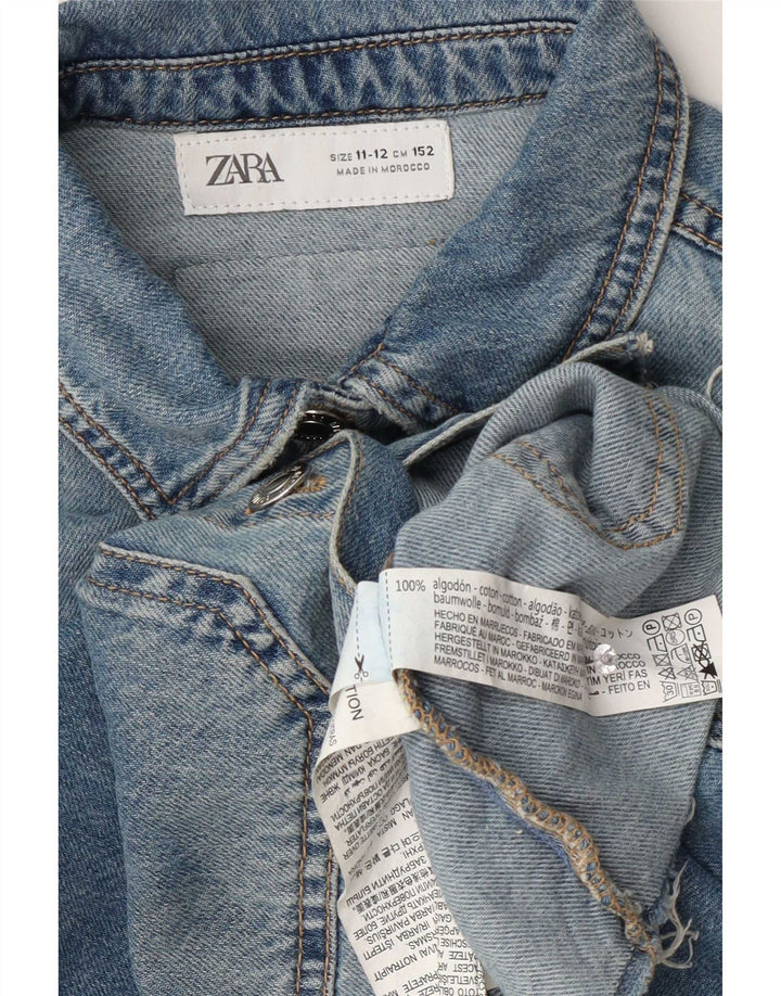 Zara Girls Crop Denim Jacket 11-12 Years Blue Cotton