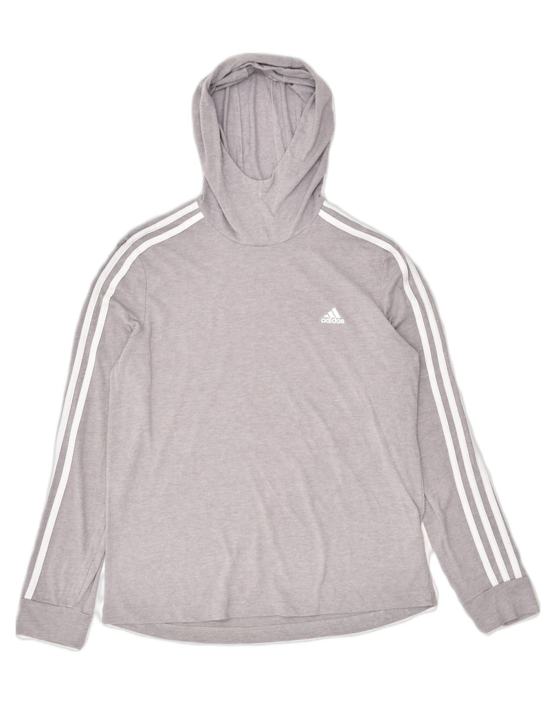 ADIDAS Womens Hooded Top Long Sleeve UK 14 Medium Grey Cotton | Vintage Adidas | Thrift | Second-Hand Adidas | Used Clothing | Messina Hembry 