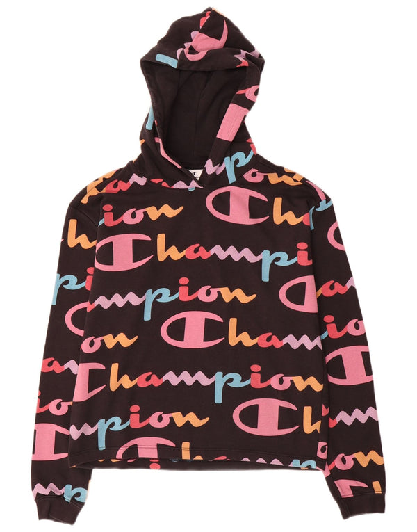 Champion Girls Graphic Hoodie Jumper 15-16 Years 2XL Black