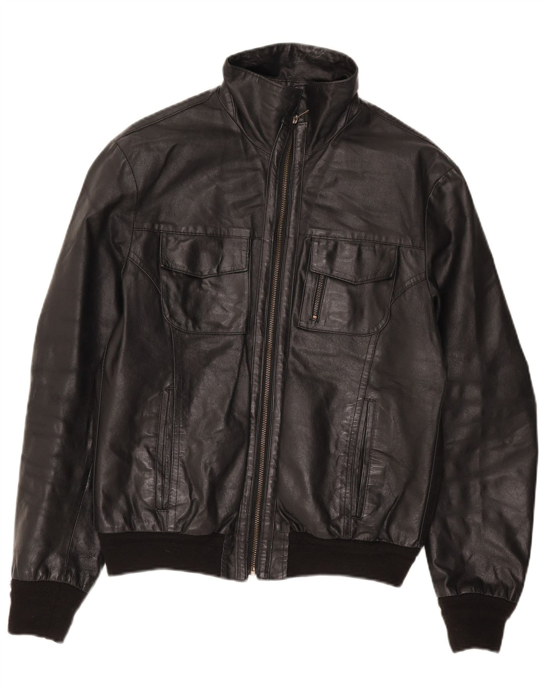 Sasch Mens Leather Jacket UK 40 Large Black Leather