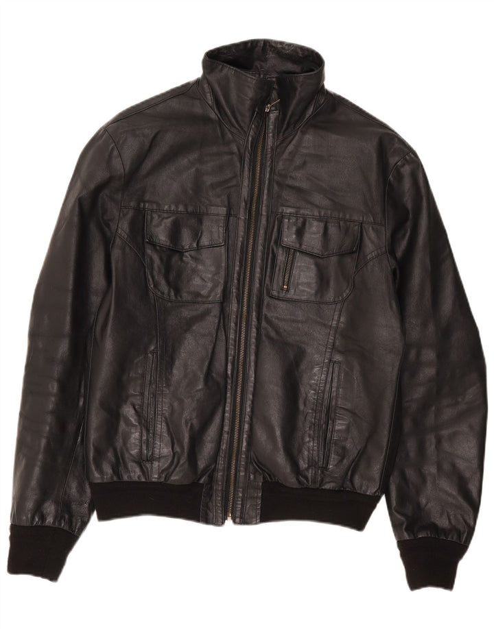 Sasch Mens Leather Jacket UK 40 Large Black Leather