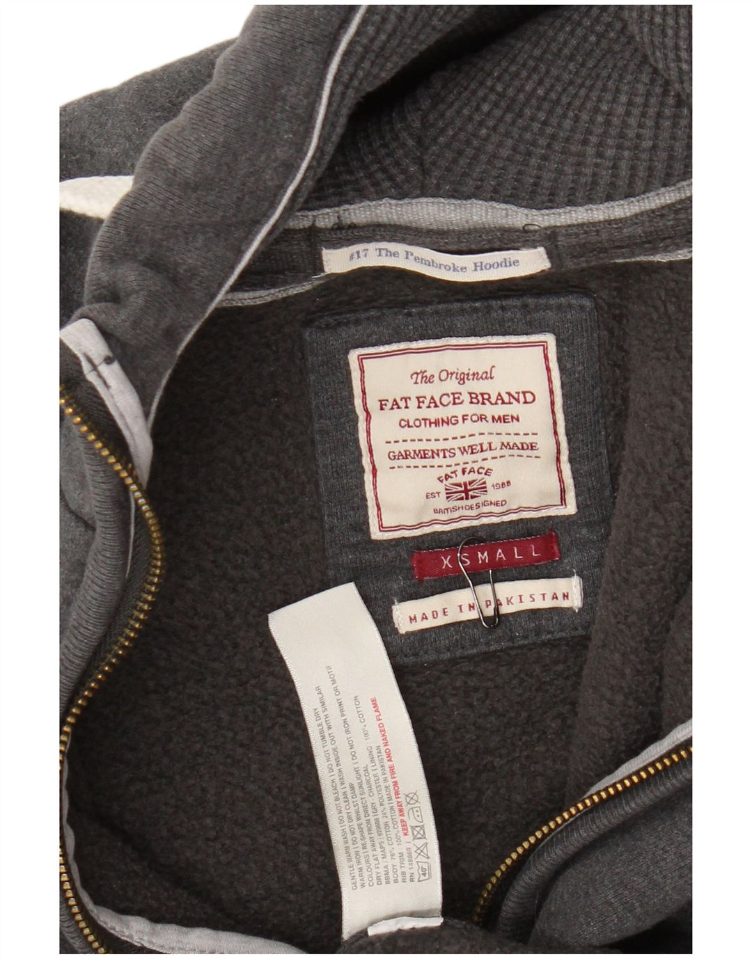 Fat Face Mens Zip Hoodie Sweater XS Grey Cotton
