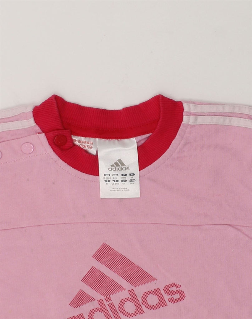 ADIDAS Baby Girls Graphic Sweatshirt Jumper 12-18 Months Pink Cotton | Vintage Adidas | Thrift | Second-Hand Adidas | Used Clothing | Messina Hembry 