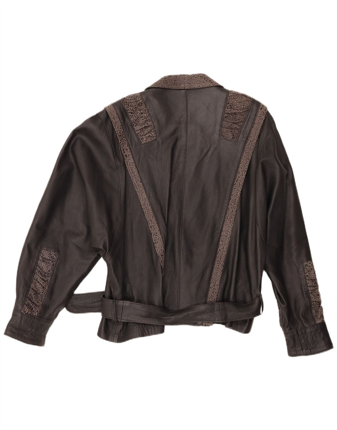 VINTAGE Womens Leather Jacket IT 48 XL Black Geometric Leather