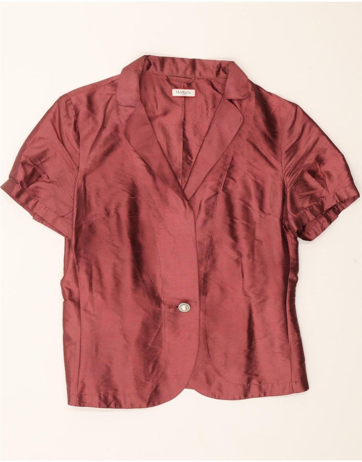 MAX&CO. Womens 1 Button Short Sleeve Blazer Jacket UK 14 Medium Burgundy Vintage Max&Co. and Second-Hand Max&Co. from Messina Hembry 