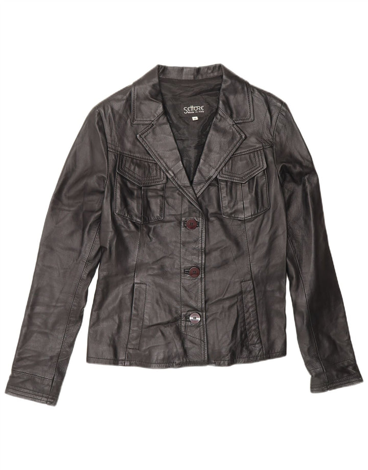 Settore Womens 3 Button Leather Blazer Jacket UK 12 Medium Black