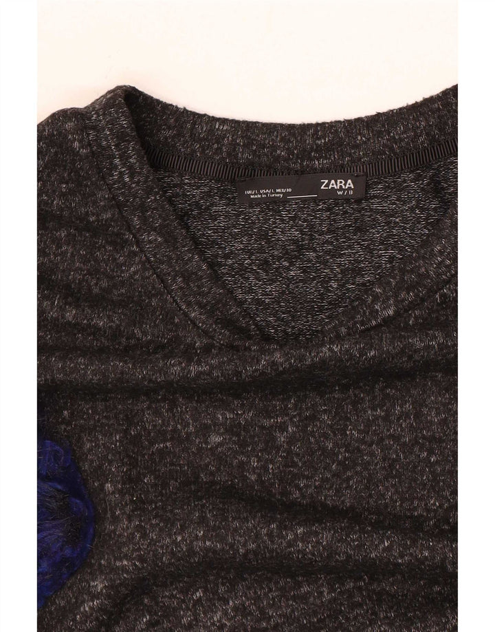 Zara Womens Top Long Sleeve UK 16 Large Grey Flecked