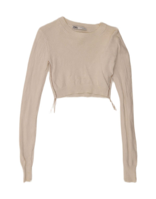 Zara Womens Crop Top Long Sleeve UK 6 XS White