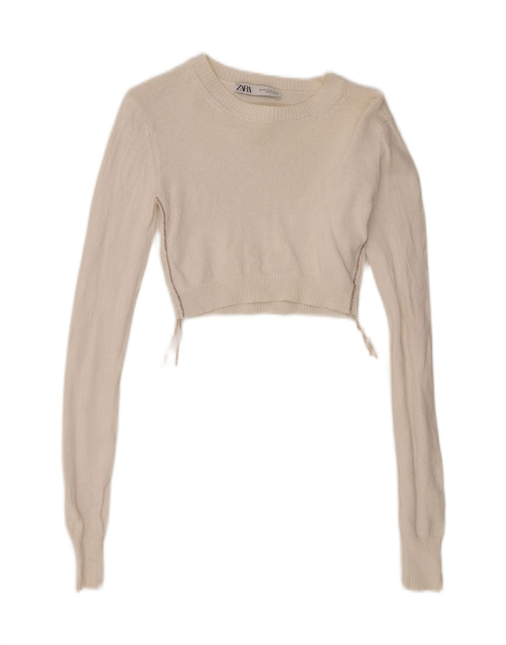 Zara Womens Crop Top Long Sleeve UK 6 XS White