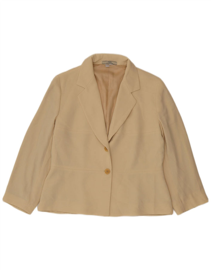 Zara Womens 2 Button Blazer Jacket US 14 XL Beige Polyester