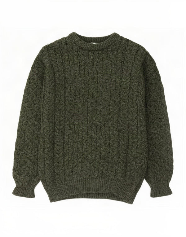 Aran Crafts Mens Crew Neck Jumper Sweater Small Green Merino Wool