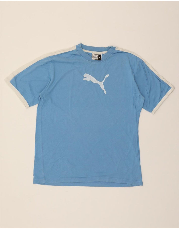 PUMA Mens Graphic T-Shirt Top Medium Blue Colourblock Cotton Vintage Puma and Second-Hand Puma from Messina Hembry 