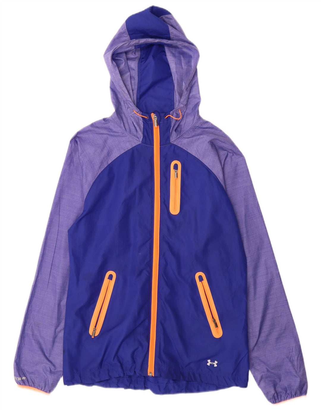 Under Armour Womens Hooded Rain Jacket UK 10 Small Blue Colourblock