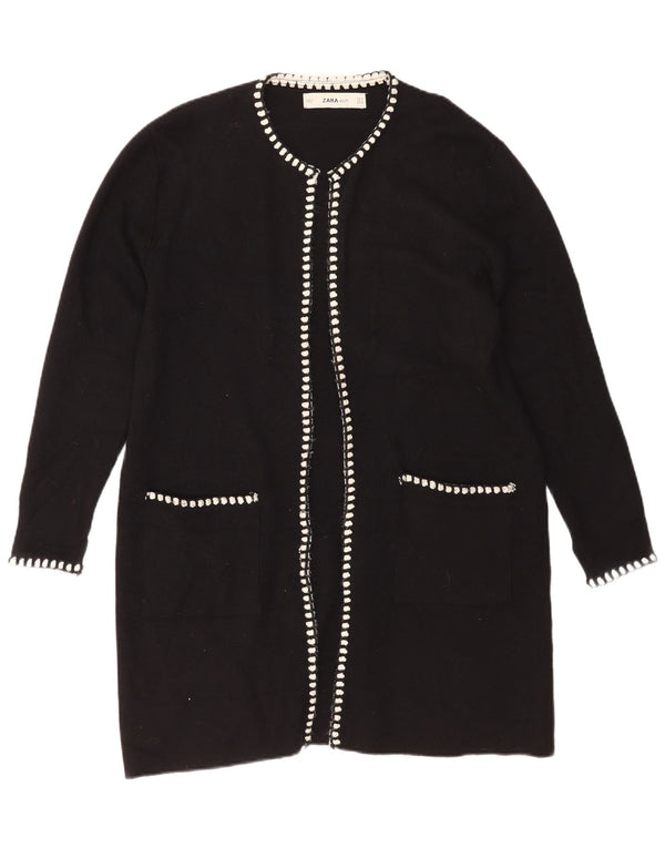 Zara Womens Longline Open Cardigan Sweater UK 14 Medium Black Viscose