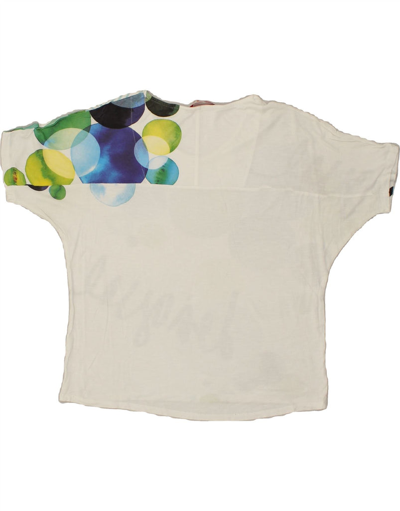 DESIGUAL Womens Loose Fit Graphic T-Shirt Top UK 14 Medium White Geometric | Vintage Desigual | Thrift | Second-Hand Desigual | Used Clothing | Messina Hembry 