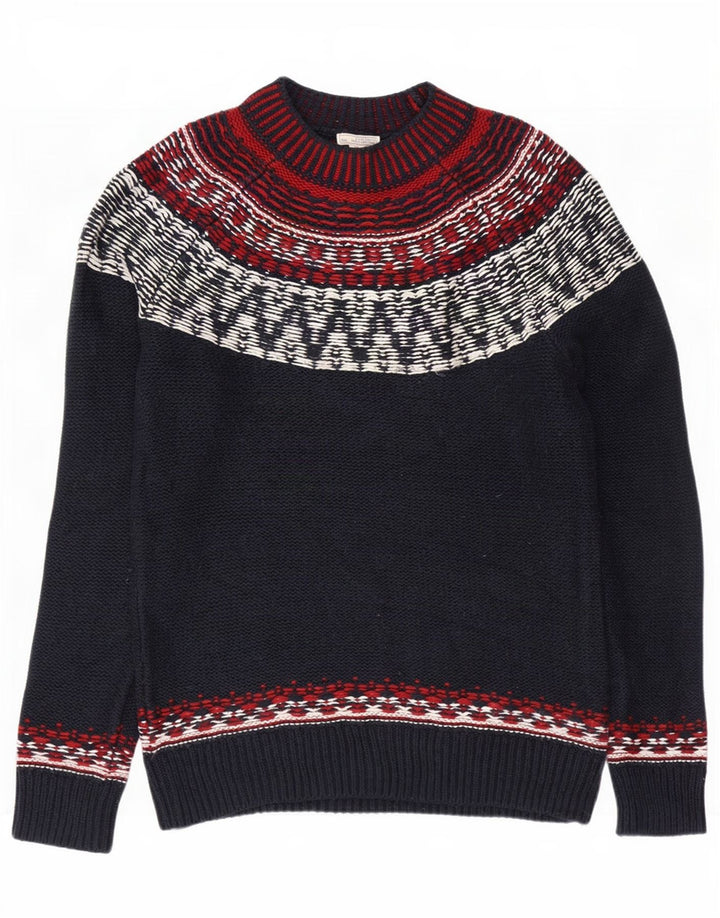 Gap Mens Turtle Neck Jumper Sweater Small Navy Blue Fair Isle Cotton