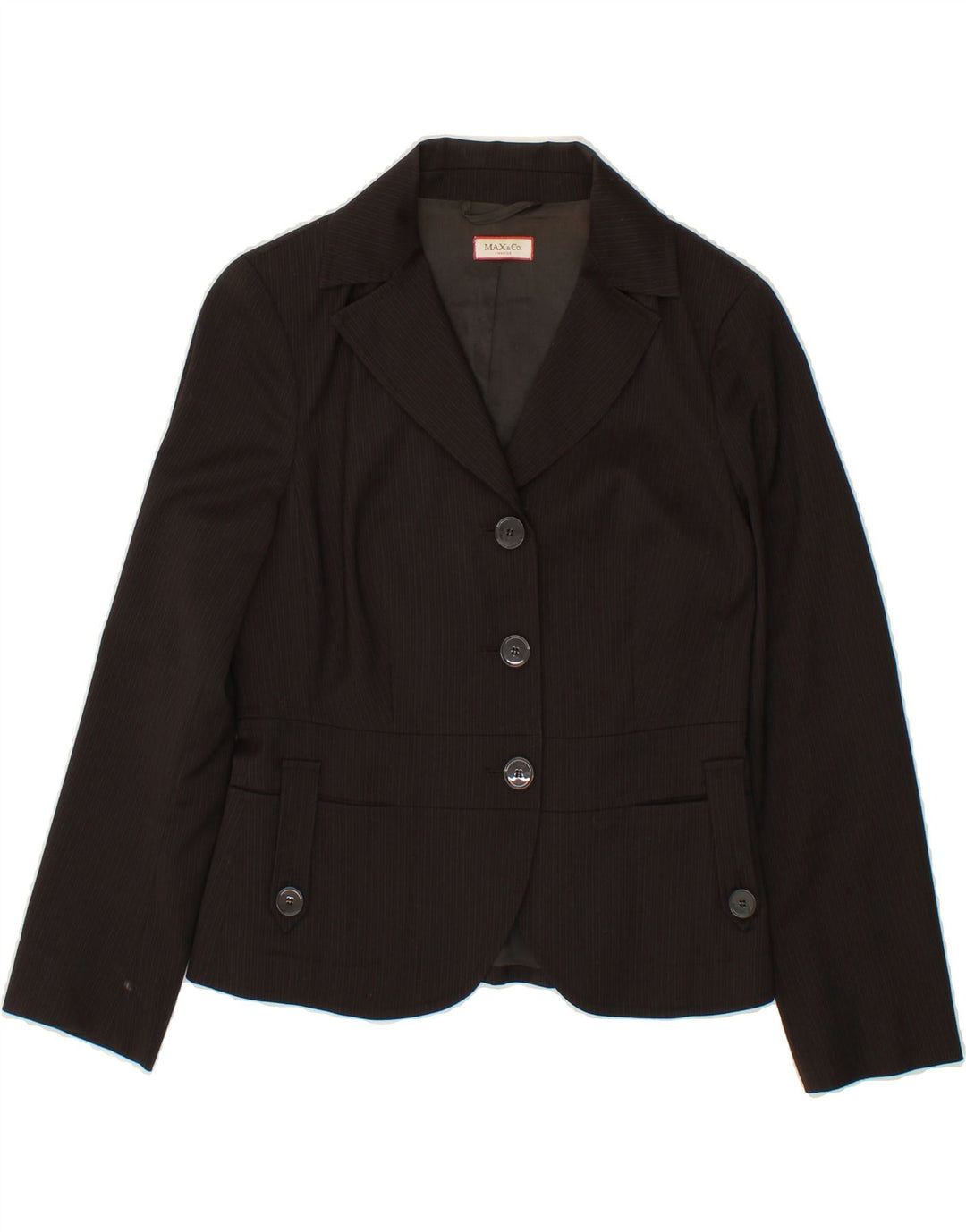 MAX & CO. Womens 3 Button Blazer Jacket UK 8 Small  Black Pinstripe Vintage Max & Co. and Second-Hand Max & Co. from Messina Hembry 
