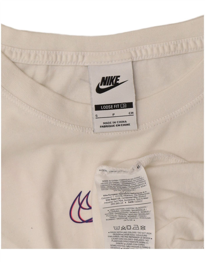 NIKE Womens Loose Fit Crop Graphic T-Shirt Top UK 10 Small White Cotton