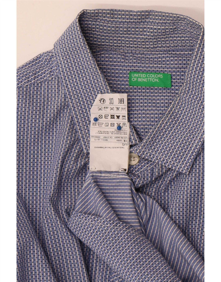 Benetton Mens Shirt Large Blue Striped Cotton