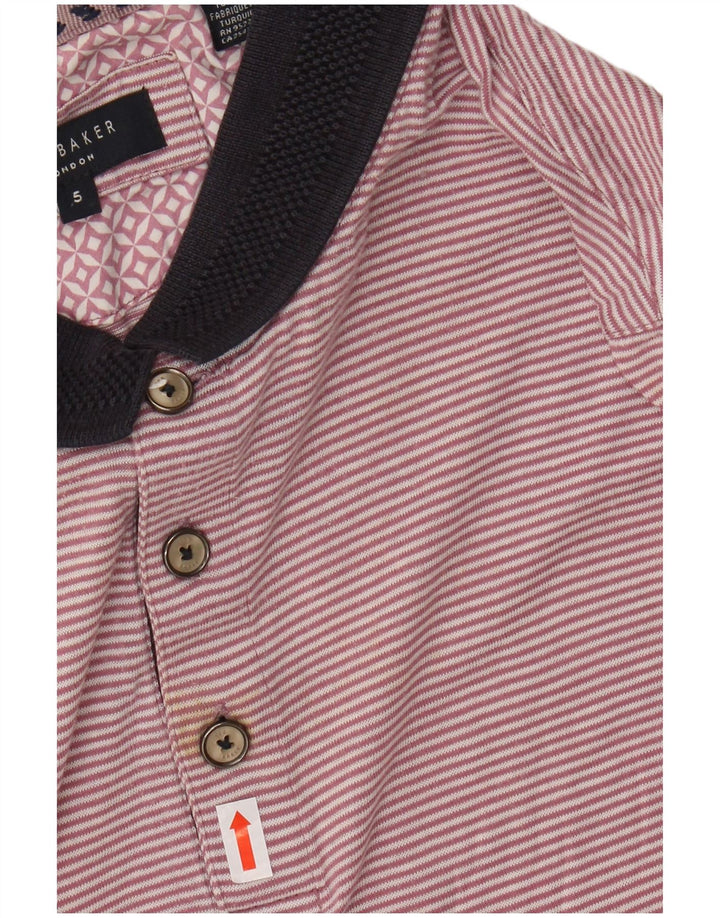 TED BAKER Mens Polo Shirt Size 5 XL Pink Pinstripe Cotton