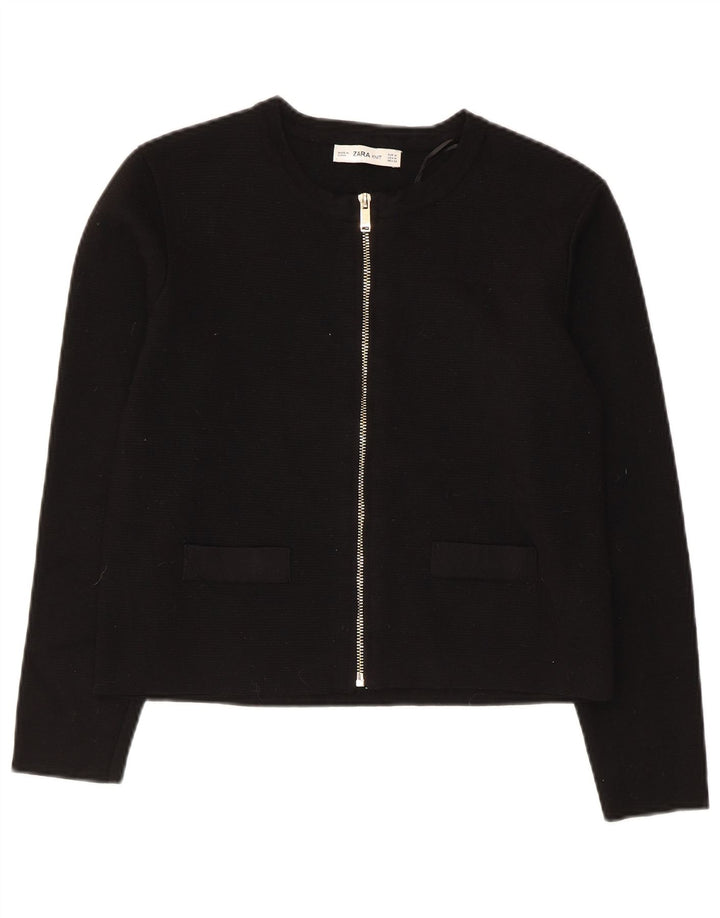 Zara Womens Crop Cardigan Sweater UK 12 Medium Black Viscose