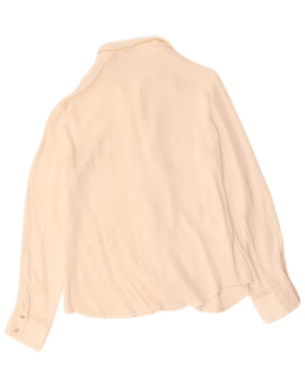 Vintage Womens Ruffle Front Shirt Blouse UK 12 Medium White