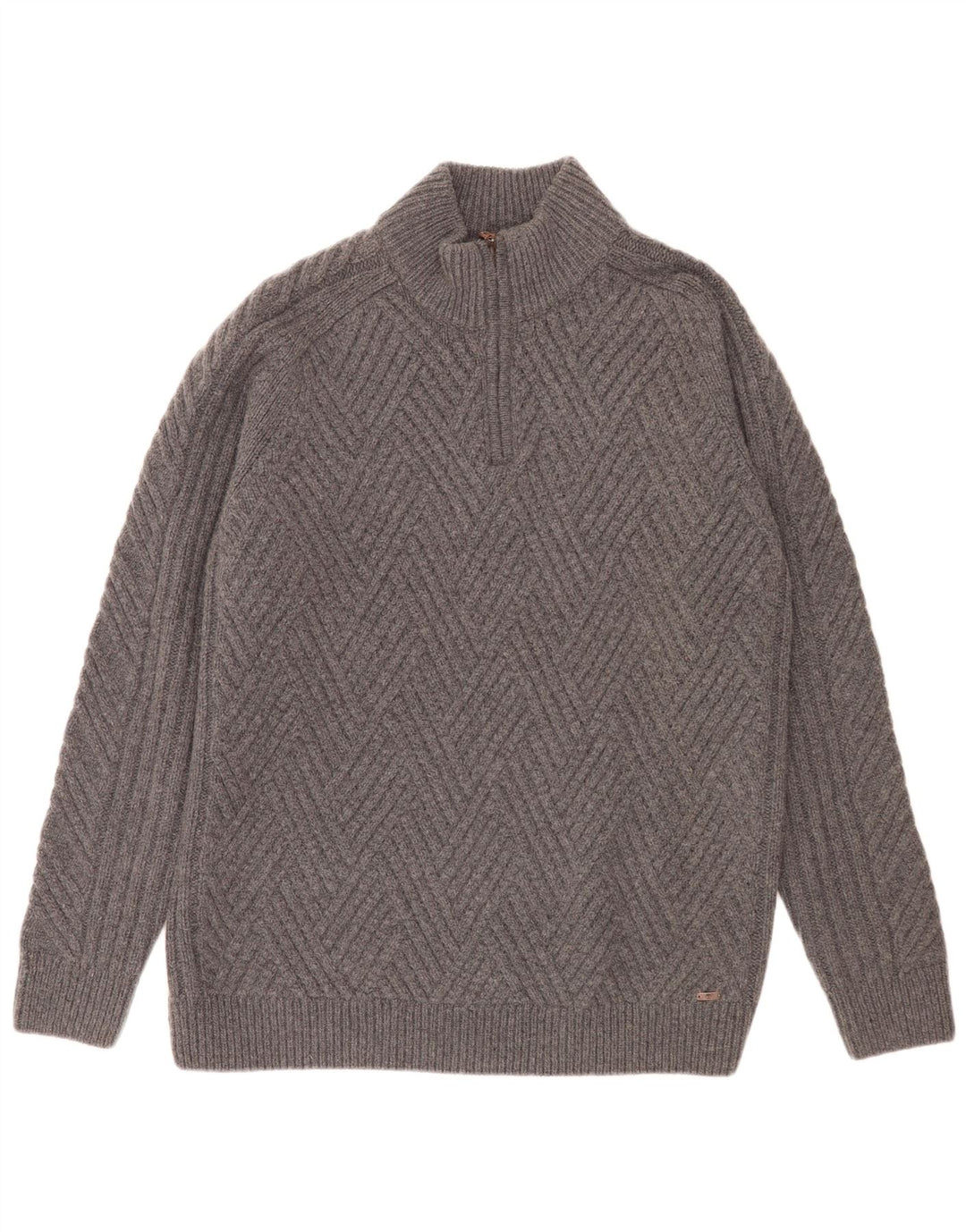 Timberland Mens Regular Fit Zip Neck Jumper Sweater 2XL Grey Geometric Wool