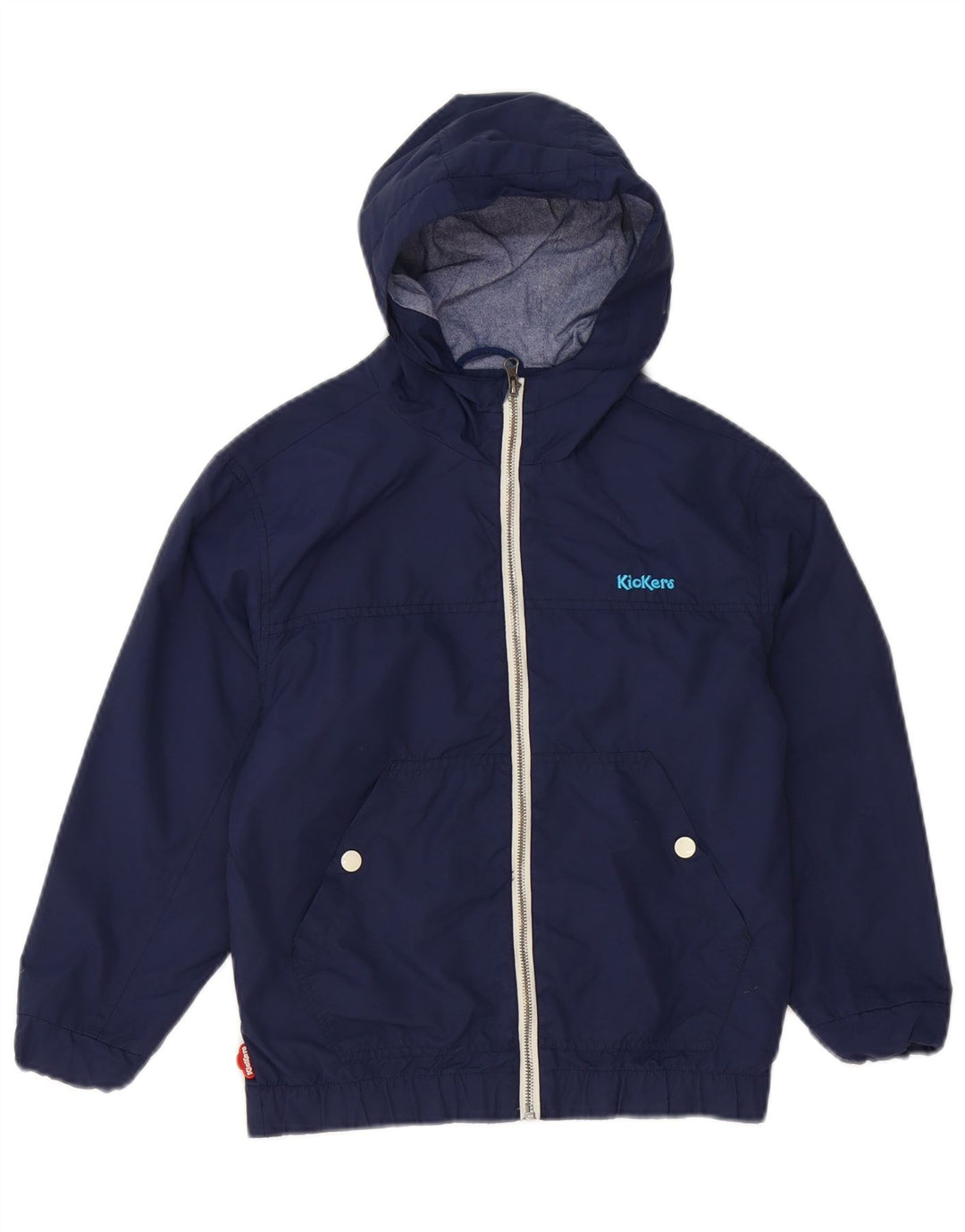 Kickers Boys Hooded Windbreaker Jacket 7-8 Years Small Navy Blue Nylon