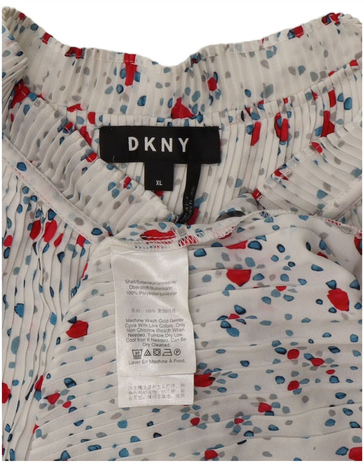Dkny Womens Sleeveless Front Tie Blouse Top UK 18 XL White Floral Polyester