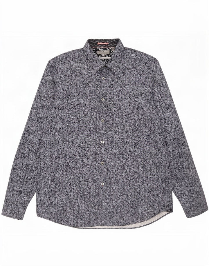 Ted Baker Mens Shirt Size 6 2XL Navy Blue Floral Cotton