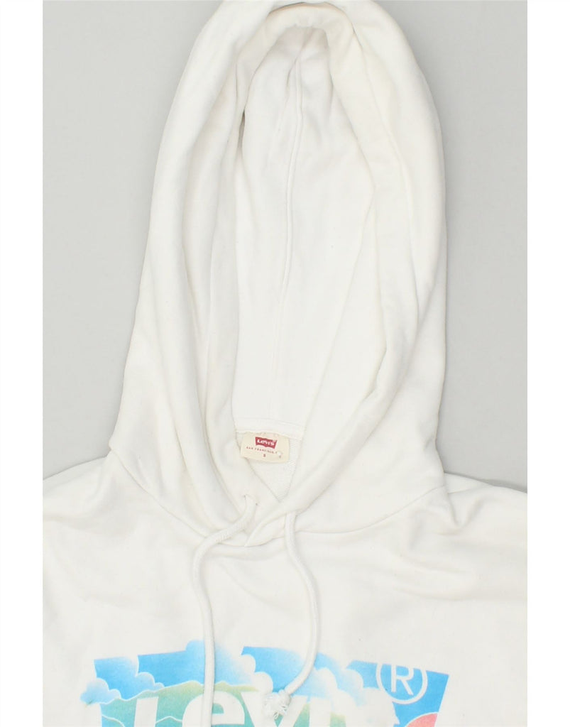 LEVI'S Womens Graphic Hoodie Jumper UK 10 Small White Cotton | Vintage Levi's | Thrift | Second-Hand Levi's | Used Clothing | Messina Hembry 