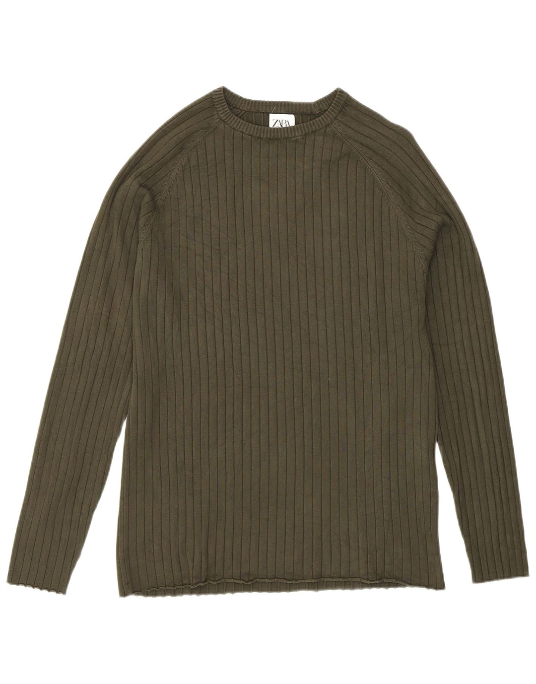 Zara Mens Crew Neck Jumper Sweater Medium Khaki