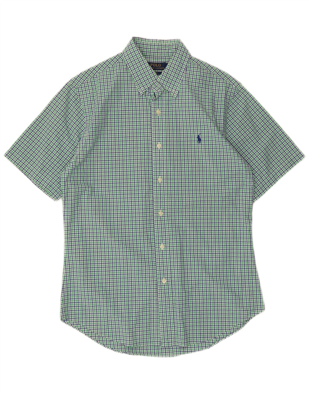 Polo Ralph Lauren Mens Short Sleeve Slim Fit Shirt Medium Green Check