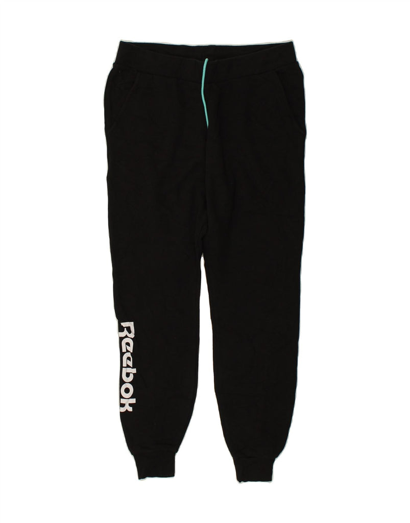 REEBOK Womens Graphic Tracksuit Trousers Joggers UK 14 Large Black | Vintage Reebok | Thrift | Second-Hand Reebok | Used Clothing | Messina Hembry 