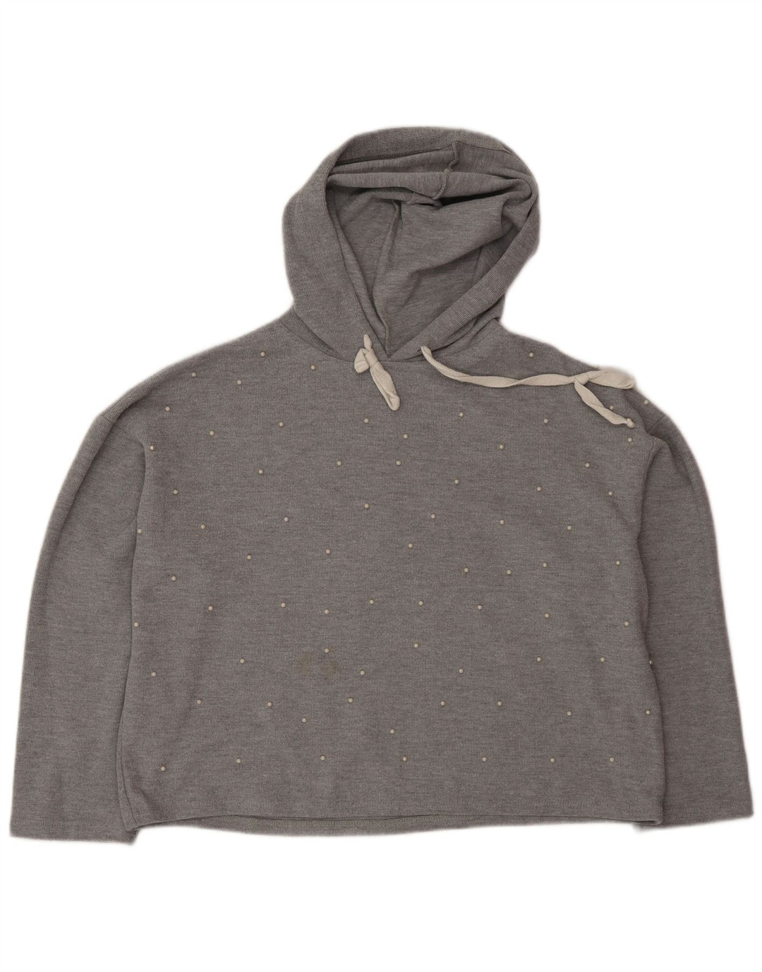 Zara Womens Hooded Oversized Top Long Sleeve UK 14 Medium Grey Spotted