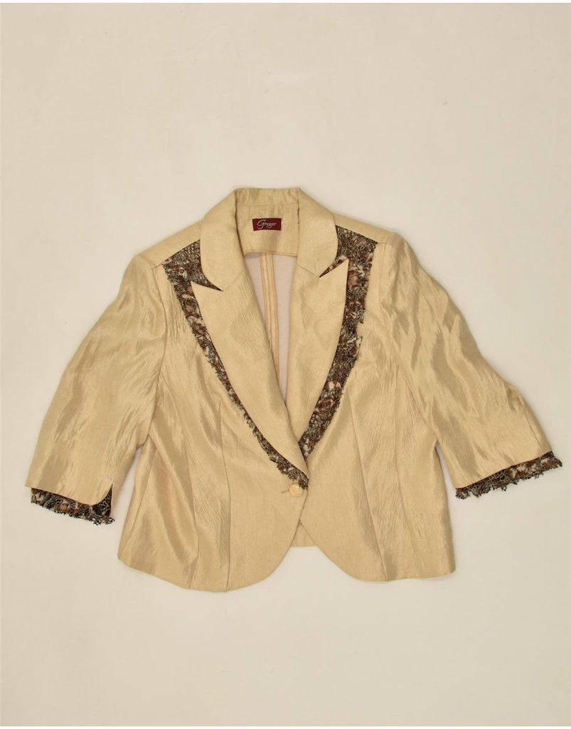 VINTAGE Womens 1 Button Blazer Jacket UK 14 Large Beige Patchwork | Vintage Vintage | Thrift | Second-Hand Vintage | Used Clothing | Messina Hembry 