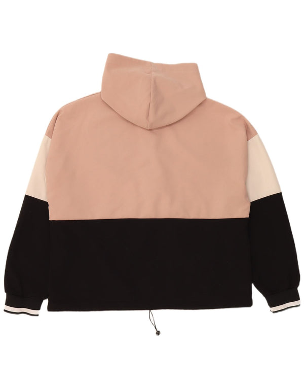 Zara Womens Zip Neck Hoodie Jumper UK 16 Large Pink Colourblock Polyester