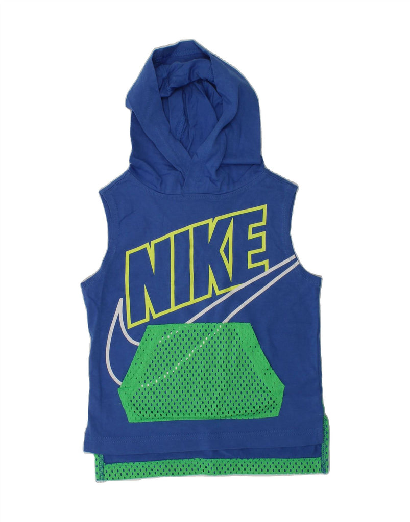 NIKE Boys Graphic Sleeveless Hoodie Jumper 3-4 Years XS Blue Colourblock | Vintage Nike | Thrift | Second-Hand Nike | Used Clothing | Messina Hembry 