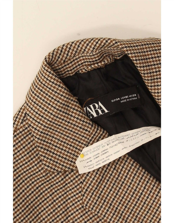 Zara Womens 1 Button Oversized Blazer Jacket EU 34 2XS Brown Houndstooth