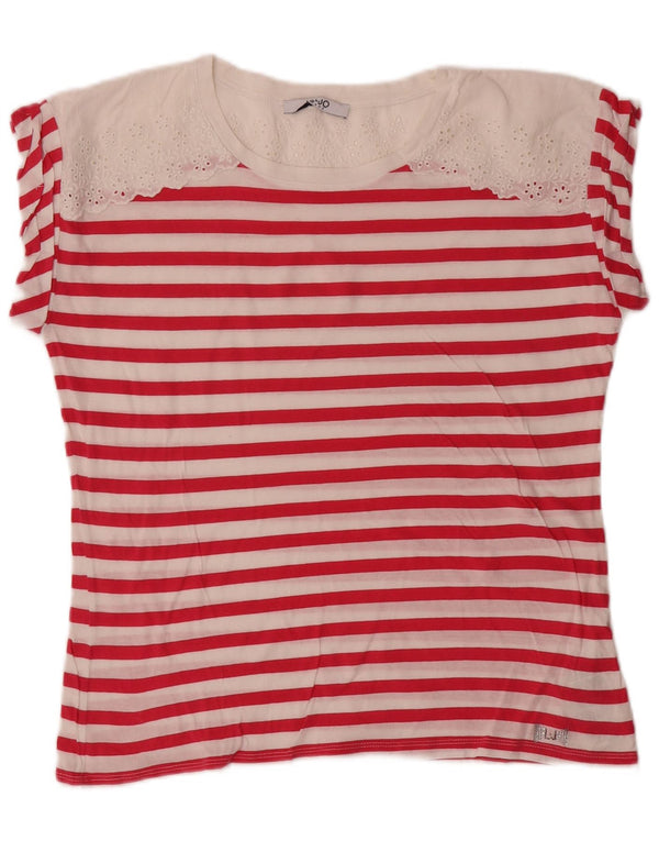 Liu Jo Womens T-Shirt Top UK 14 Medium Pink Striped Cotton