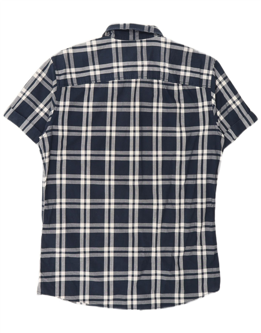Jack & Jones Mens Short Sleeve Shirt Medium Navy Blue Check Cotton