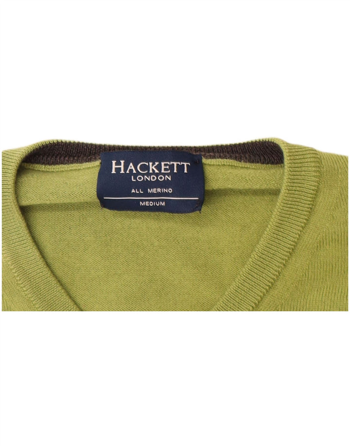 Hackett Mens V-Neck Jumper Sweater Medium Green Merino Wool