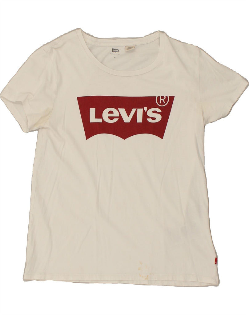 LEVI'S Womens Graphic T-Shirt Top UK 14 Medium White Cotton Vintage Levi's and Second-Hand Levi's from Messina Hembry 