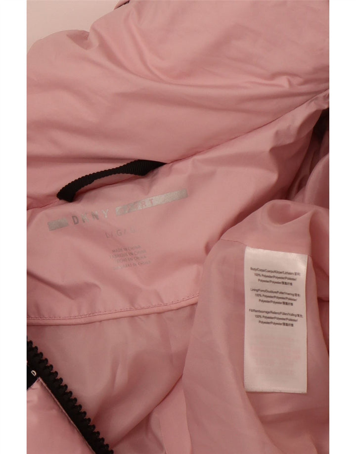 DKNY Womens Graphic Padded Jacket UK 16 Large Pink Striped Polyester