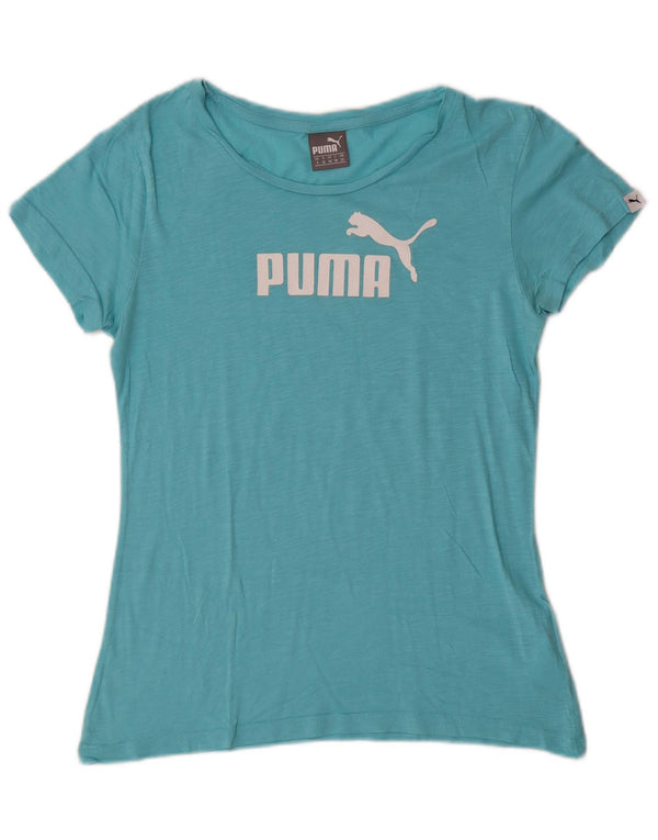 Puma Womens Graphic T-Shirt Top UK 10 Small Blue Cotton