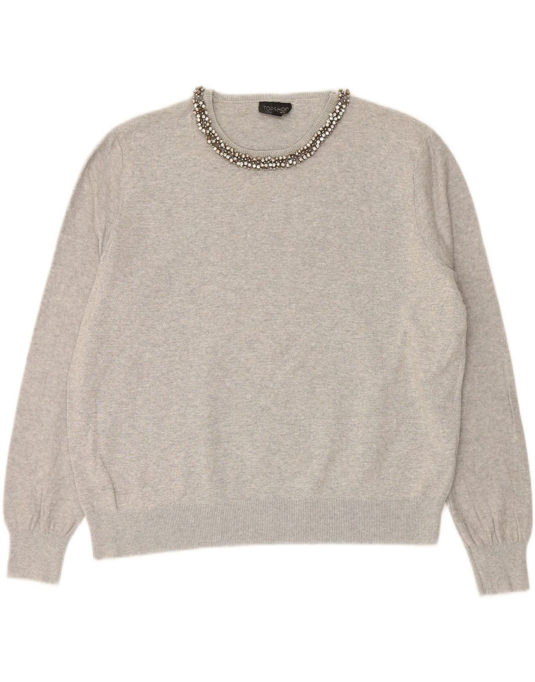 TOPSHOP Womens Crew Neck Jumper Sweater UK 14 Medium Grey Cotton Vintage Topshop and Second-Hand Topshop from Messina Hembry 