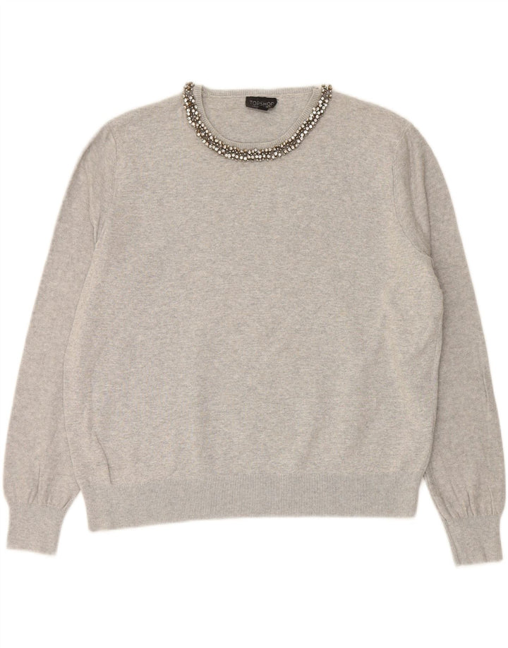 TOPSHOP Womens Crew Neck Jumper Sweater UK 14 Medium Grey Cotton Vintage Topshop and Second-Hand Topshop from Messina Hembry 